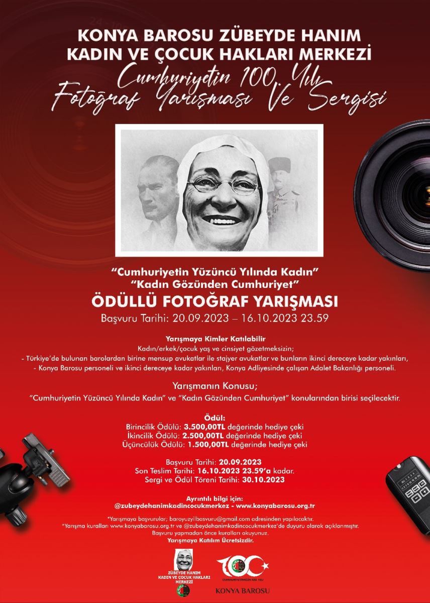 Konya Barosu Zübeyde Hanım Kadın ve Çocuk Hakları Merkezi Cumhuriyetin 100. Yılı Fotoğraf Yarışması ve Sergisi